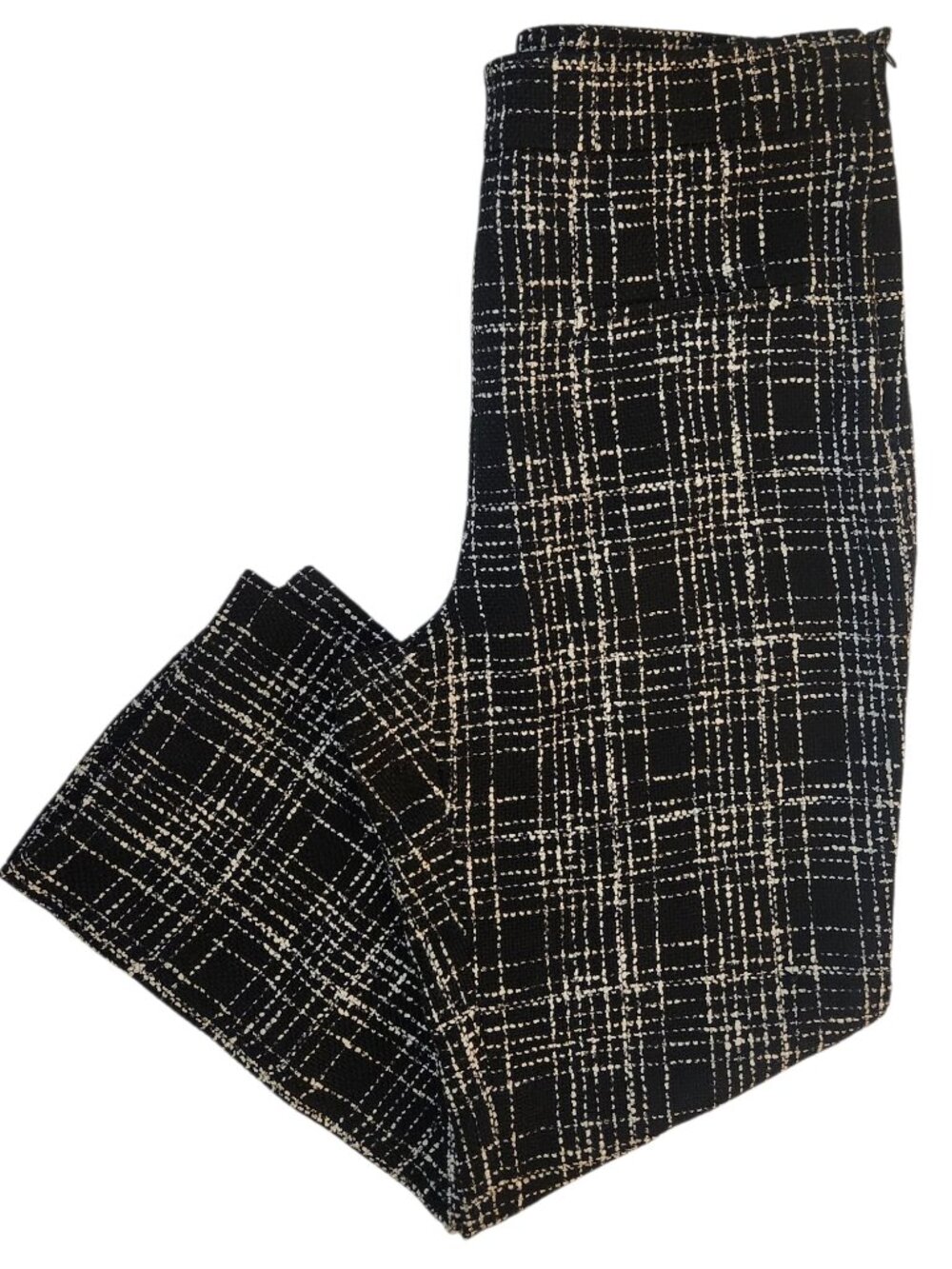 ZARA Black White Plaid Tweed Flare Leg Pants Women's Size L Business Casual